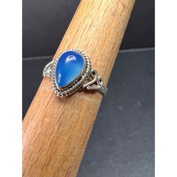 Blue chalcedony sterling silver ring size 7 - Picture 10 of 16